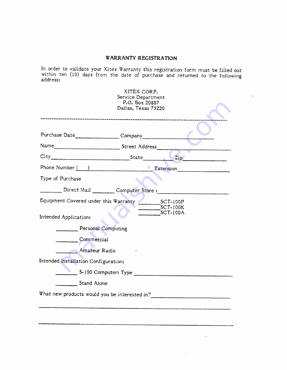 Xitex SCT-100 Series Assembly And Operation Manual Download Page 2