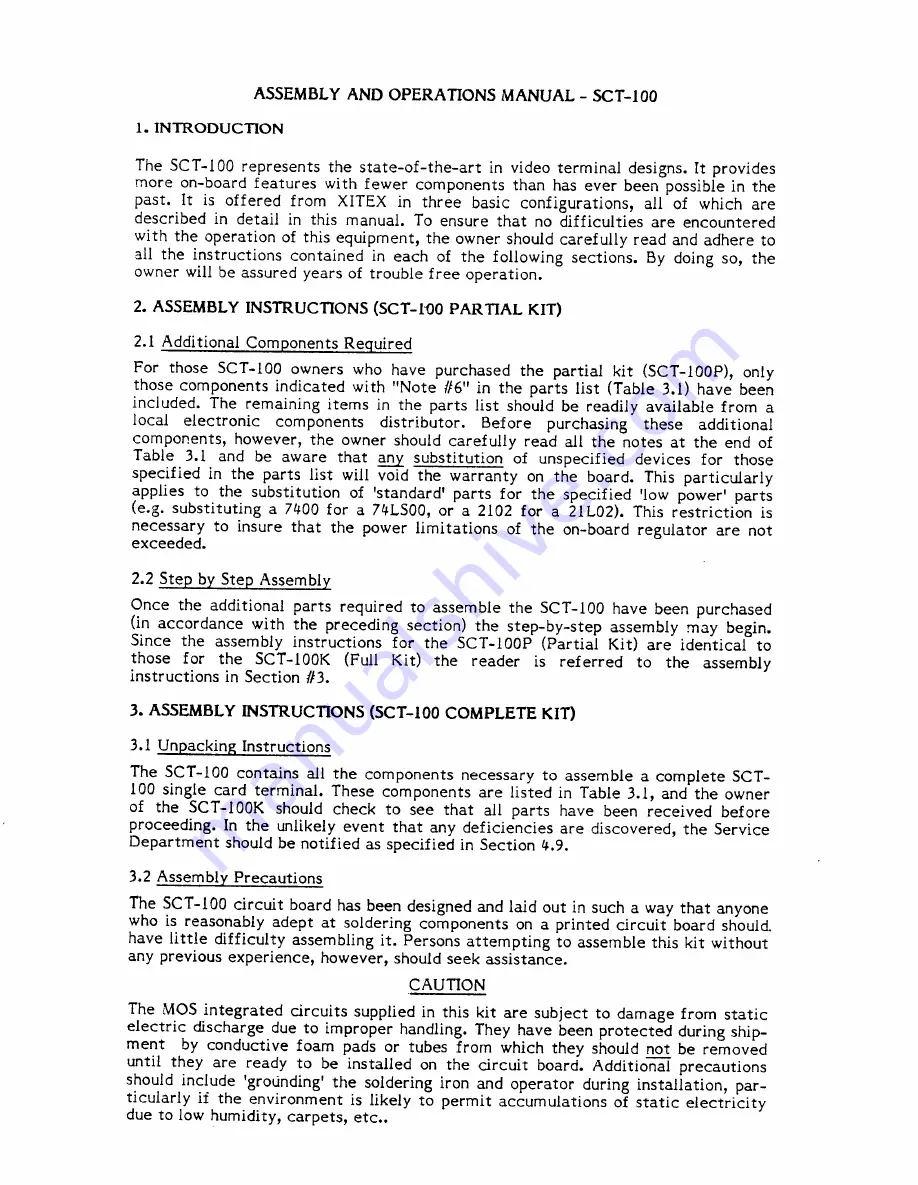 Xitex SCT-100 Series Assembly And Operation Manual Download Page 4