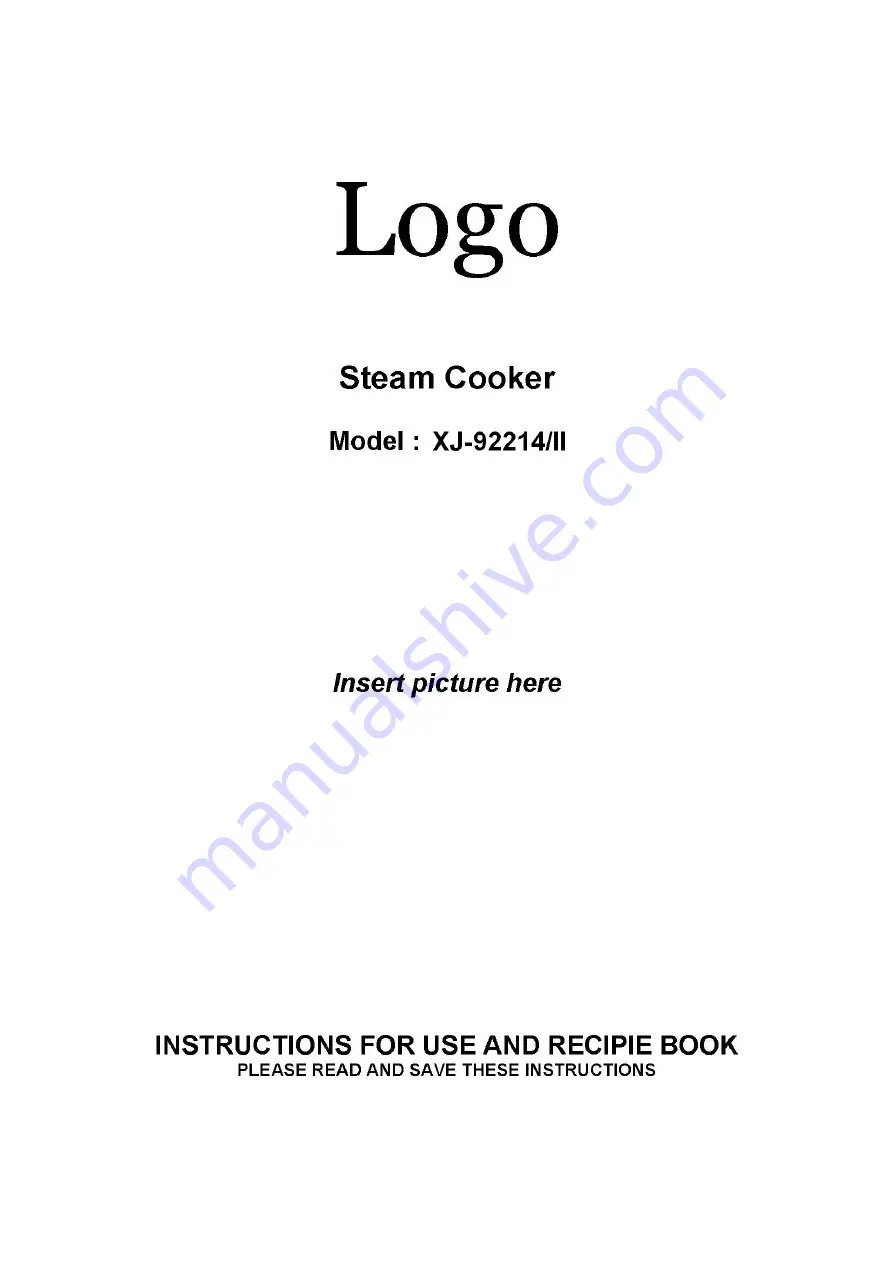 XJ Group XJ-92214/II Instructions For Use And Recipie Book Download Page 1