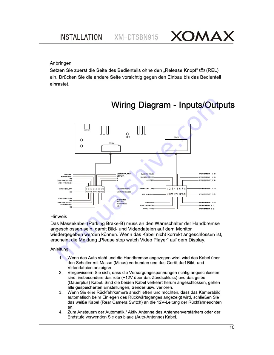 Xomax XM-DTSBN915 Owners And Installation Manual Download Page 10