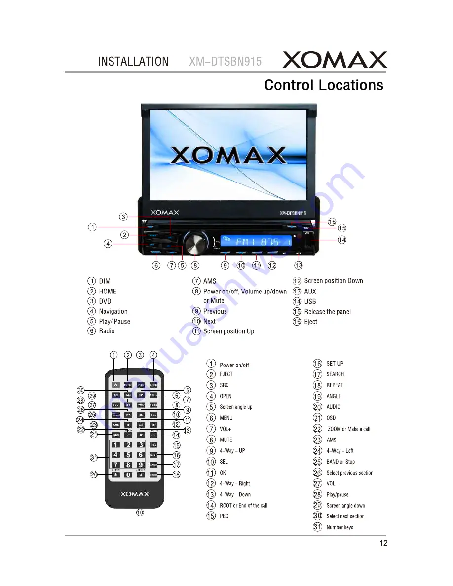 Xomax XM-DTSBN915 Owners And Installation Manual Download Page 12