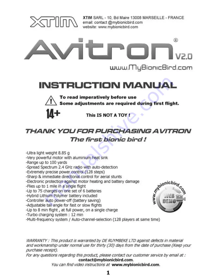 Xtim Avitron 2.0 Instruction Manual Download Page 1