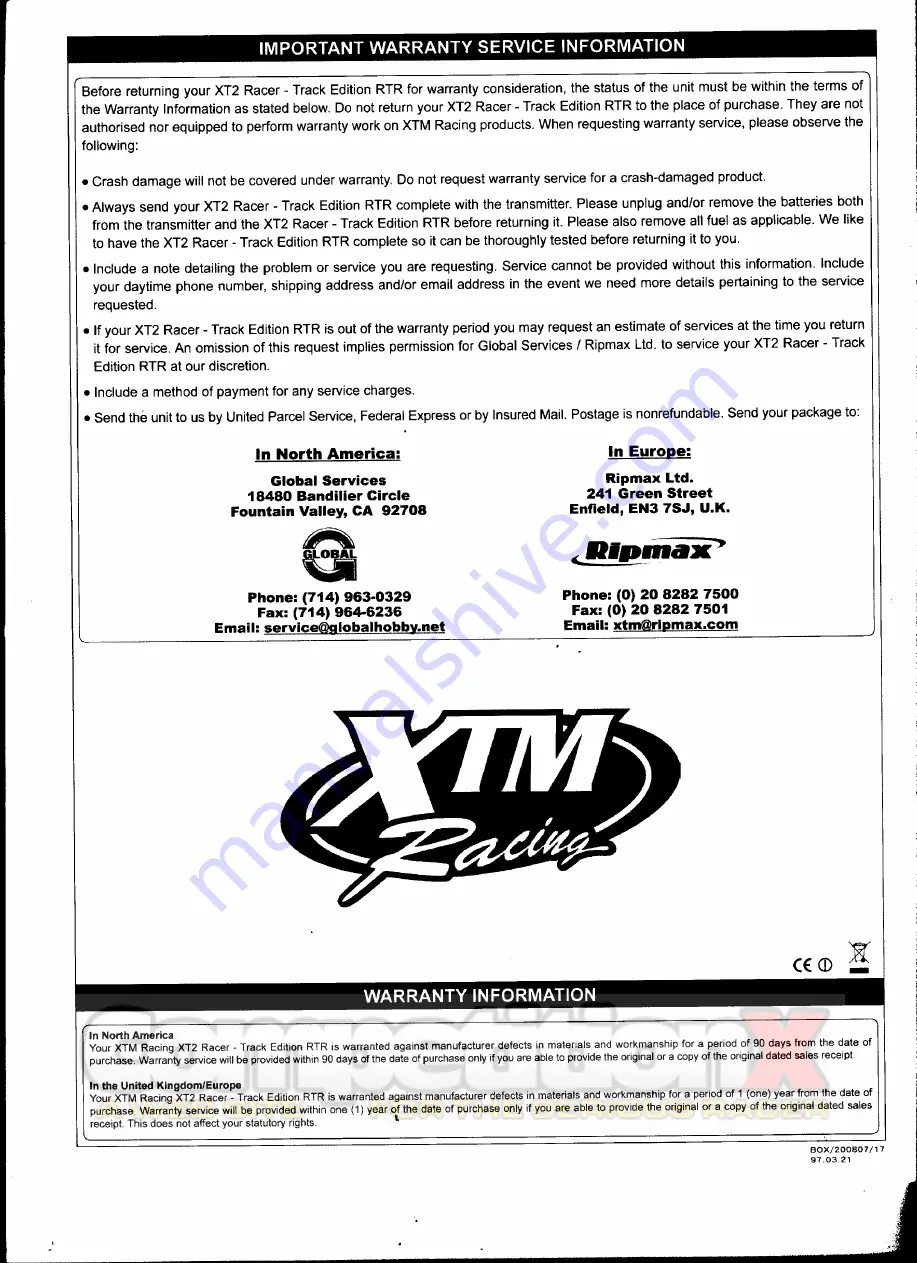 XTM Racing XT2 Racer Operating Instructions Manual Download Page 64