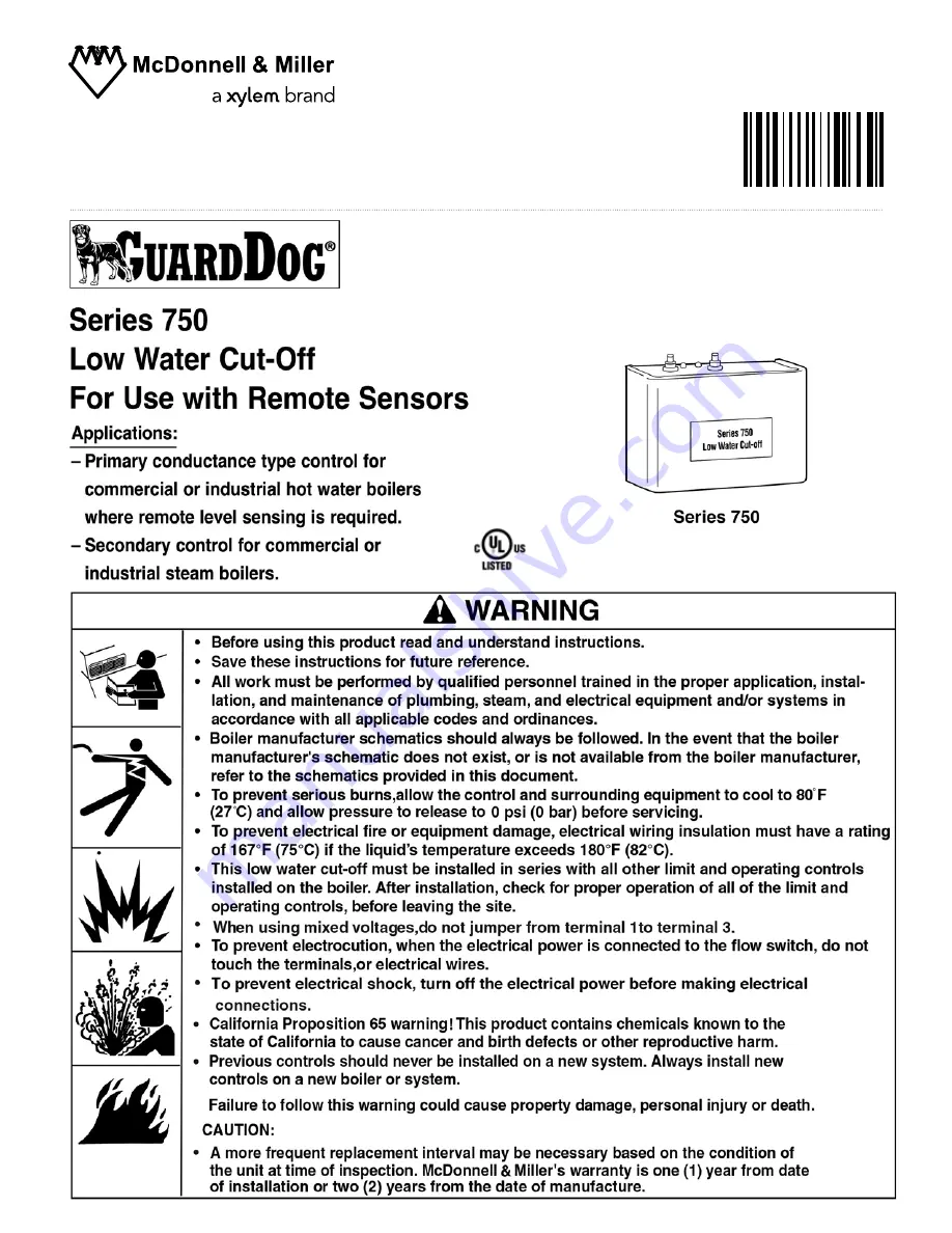 Xylem McDonnell & Miller GUARD DOG 750-MT-120 Instruction Manual Download Page 1