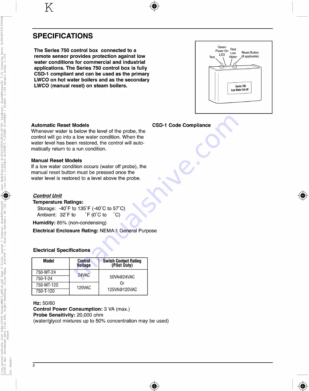 Xylem McDonnell & Miller GUARD DOG 750-MT-120 Instruction Manual Download Page 2