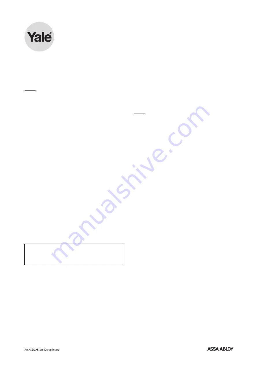 Yale HSA6600 Installation Manual Download Page 1