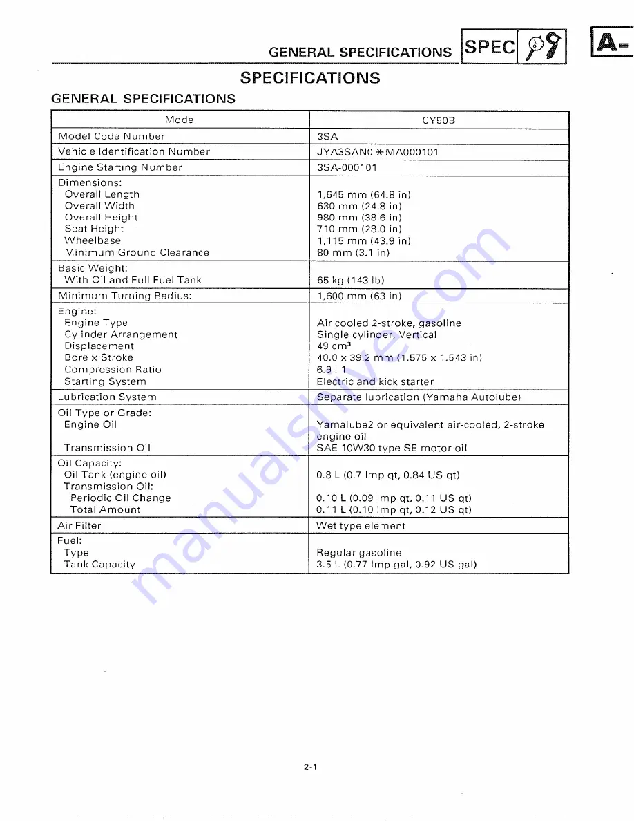 Yamaha 1991 CY50B Service Manual Download Page 19