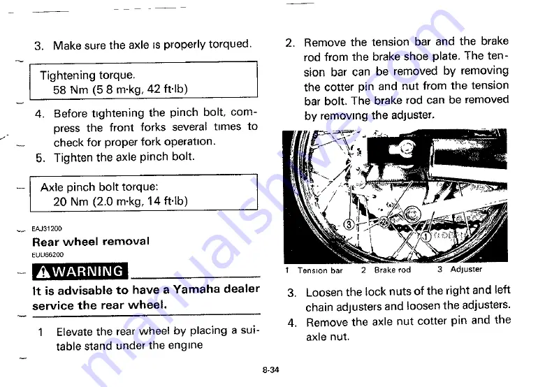 Yamaha 1991 XV250B Owner'S Manual Download Page 83