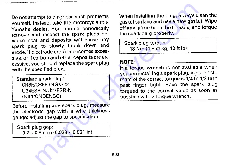 Yamaha 1993 YZF750RE Owner'S Manual Download Page 97