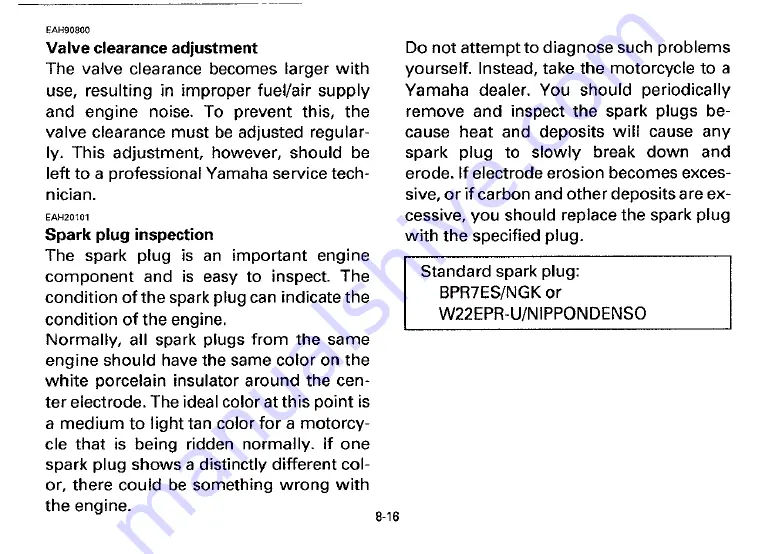 Yamaha 1994 XV535F Owner'S Manual Download Page 64