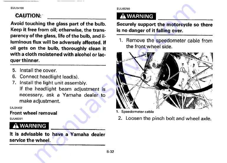 Yamaha 1994 XV535F Owner'S Manual Download Page 80