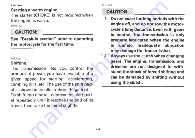 Yamaha 1995 XV250G Owner'S Manual Download Page 45