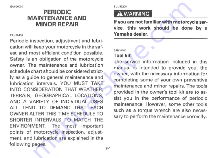 Yamaha 1995 XV250G Owner'S Manual Download Page 48