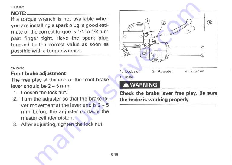 Yamaha 1995 XV250G Owner'S Manual Download Page 62