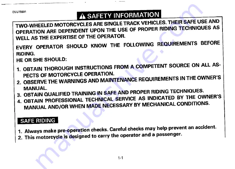 Yamaha 1996 XV1100H Owner'S Manual Download Page 8