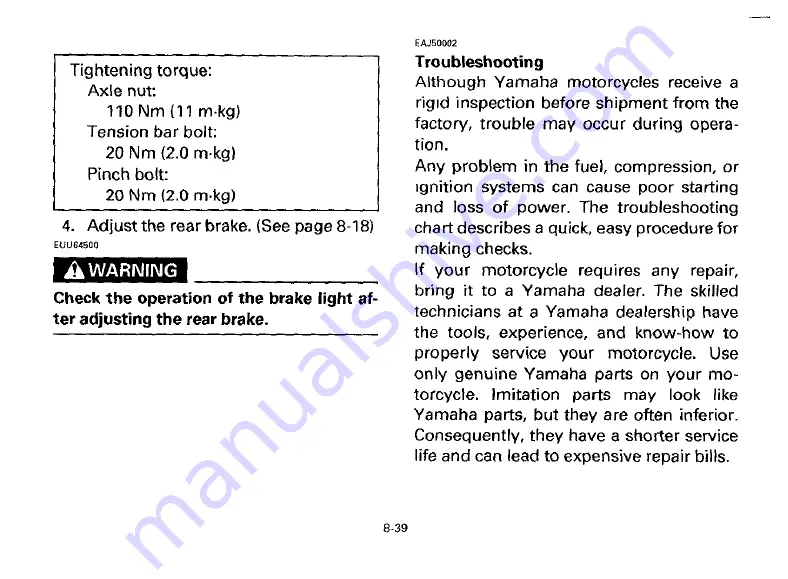 Yamaha 1996 XV1100H Owner'S Manual Download Page 91