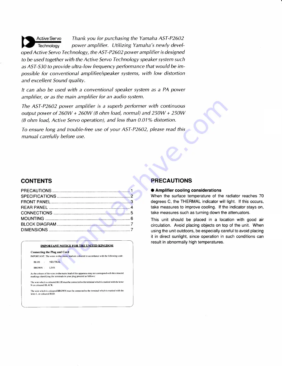 Yamaha AST-P2602 Operating Manual Download Page 2