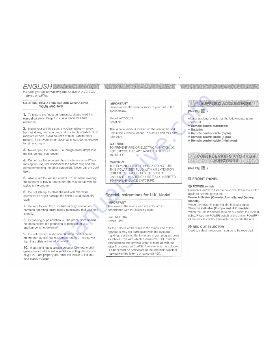 Yamaha AVC-30 Owner'S Manual Download Page 8