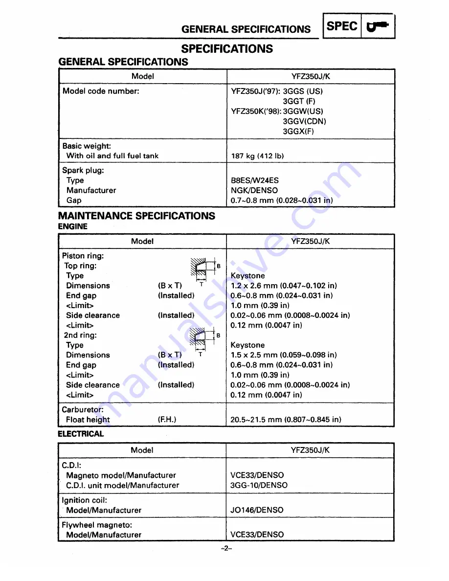 Yamaha BANSHEE YFZ350 Service Manual Download Page 10