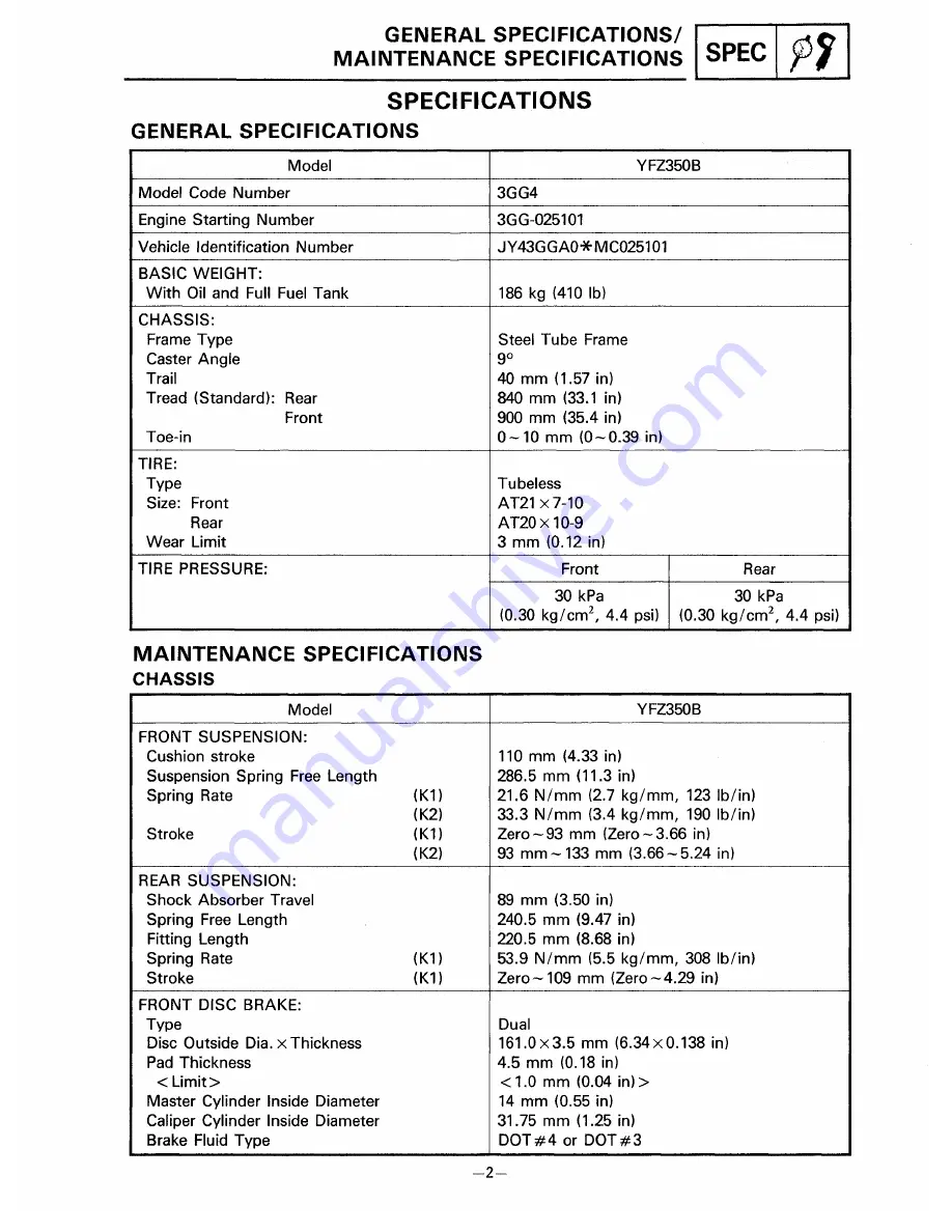 Yamaha BANSHEE YFZ350 Service Manual Download Page 30