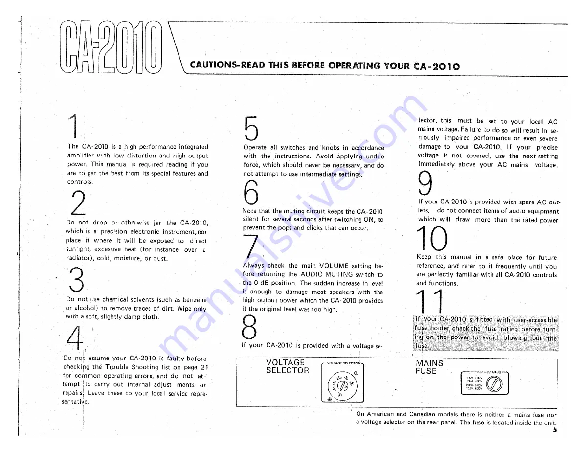 Yamaha CA-2010 Owner'S Manual Download Page 5