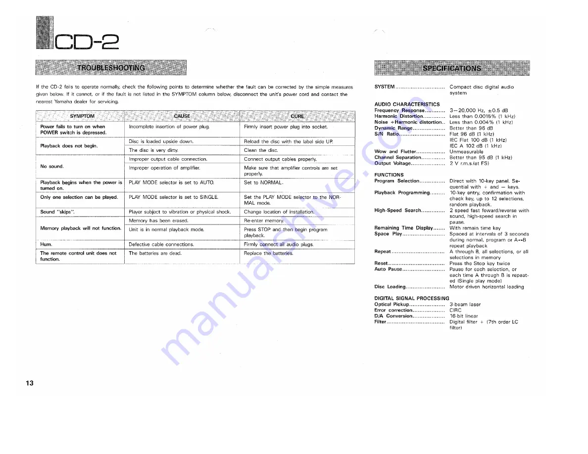 Yamaha CD-2 Owner'S Manual Download Page 14