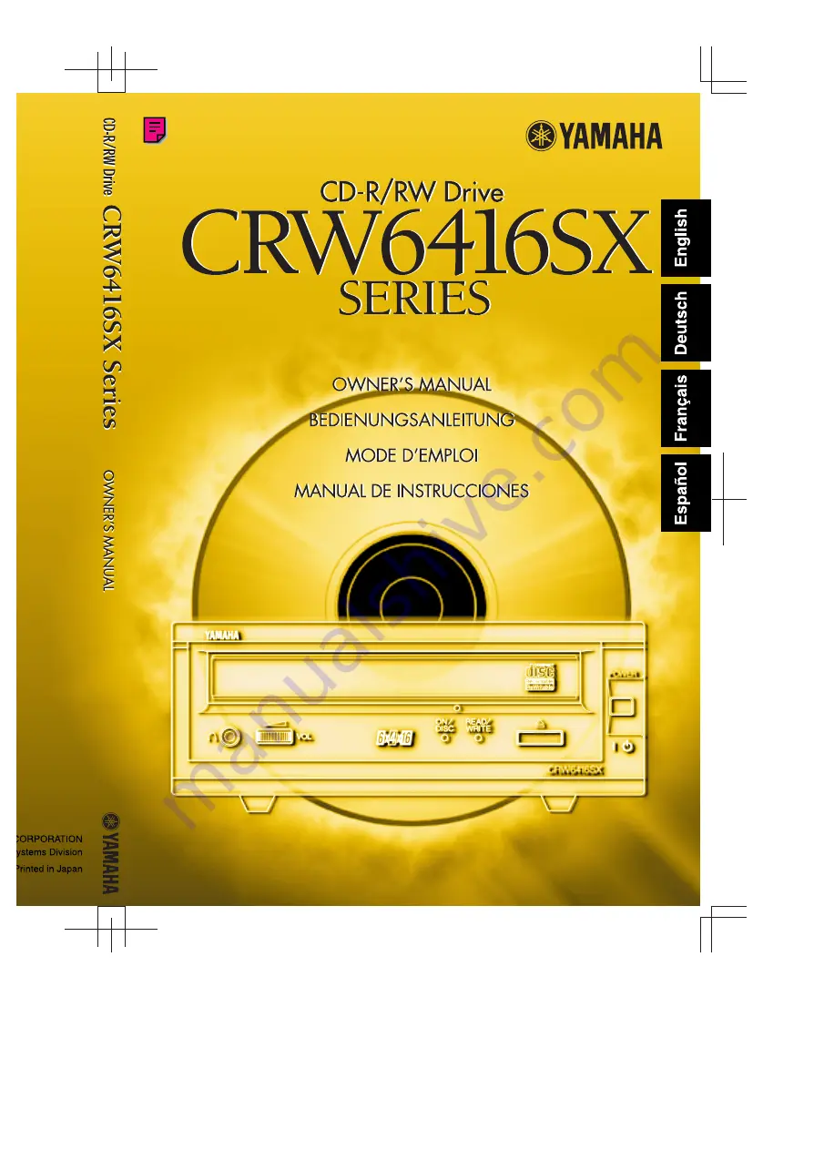 Yamaha CD-R/RW Drive CRW6416SX Owner'S Manual Download Page 1