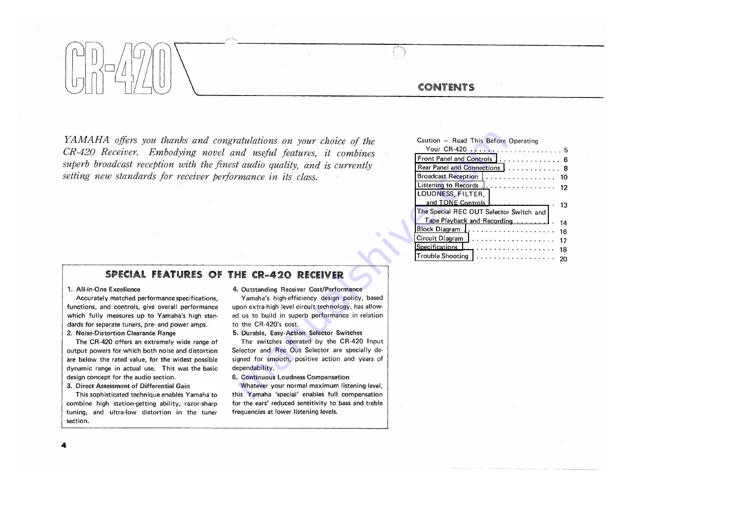 Yamaha CR-420 Owner'S Manual Download Page 4