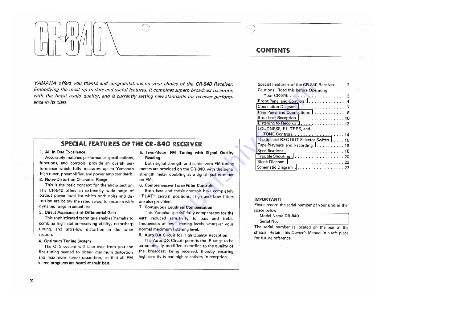 Yamaha CR-840 Owner'S Manual Download Page 2