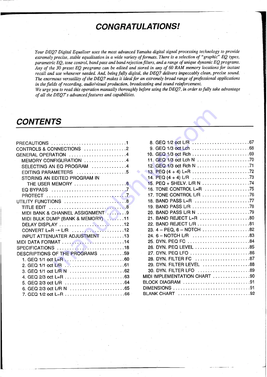 Yamaha DEQ7 Operating Manual Download Page 2