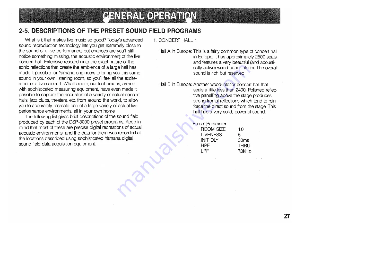 Yamaha DSP-3000 Operation Manual Download Page 29