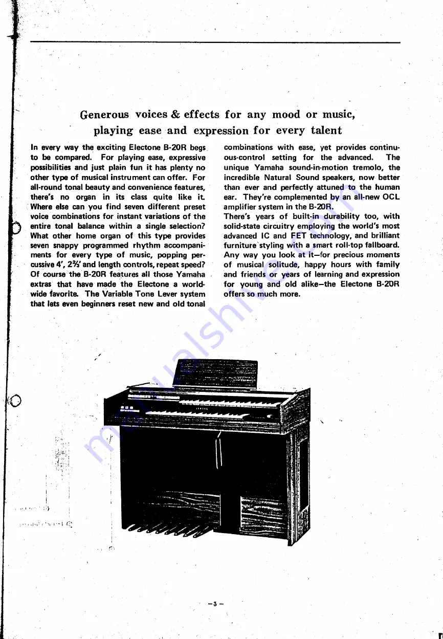 Yamaha Electone B-20R Playing Manual Download Page 3