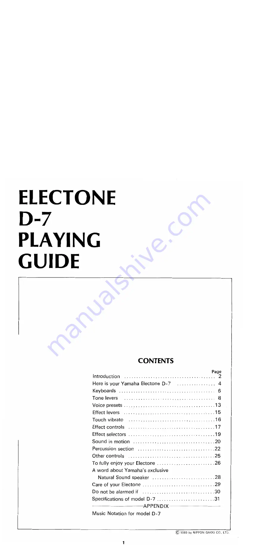 Yamaha Electone D-7 Playing Manual Download Page 2