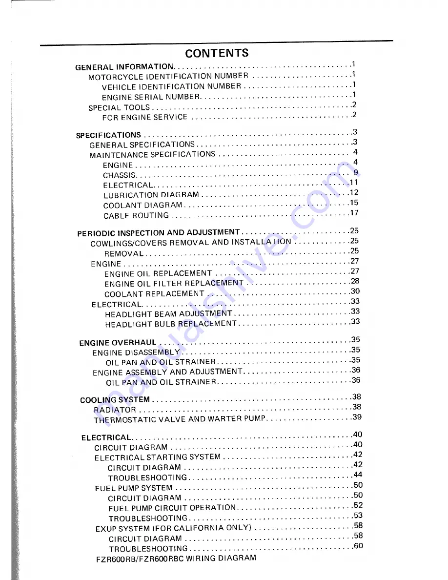 Yamaha FZR600RB Supplementary Service Manual Download Page 5