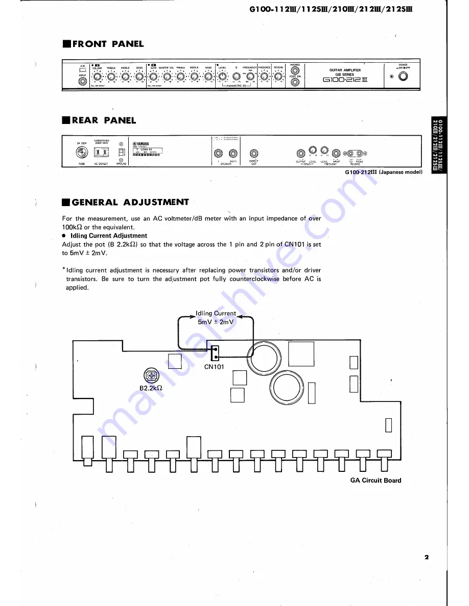 Yamaha G100-112III Service Manual Download Page 3