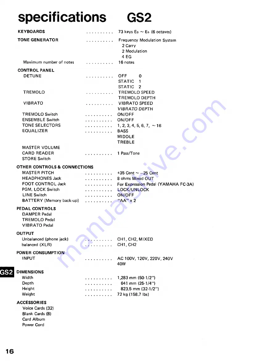 Yamaha GS1 Operating Manual Download Page 18