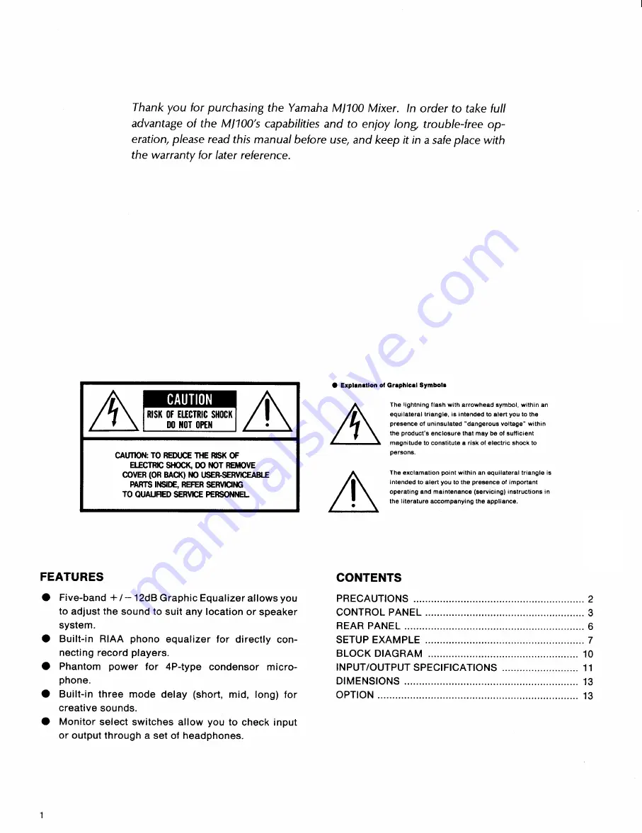 Yamaha MJ100 Operating Manual Download Page 2