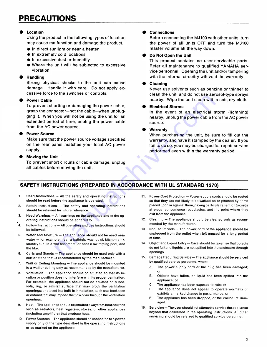 Yamaha MJ100 Operating Manual Download Page 3