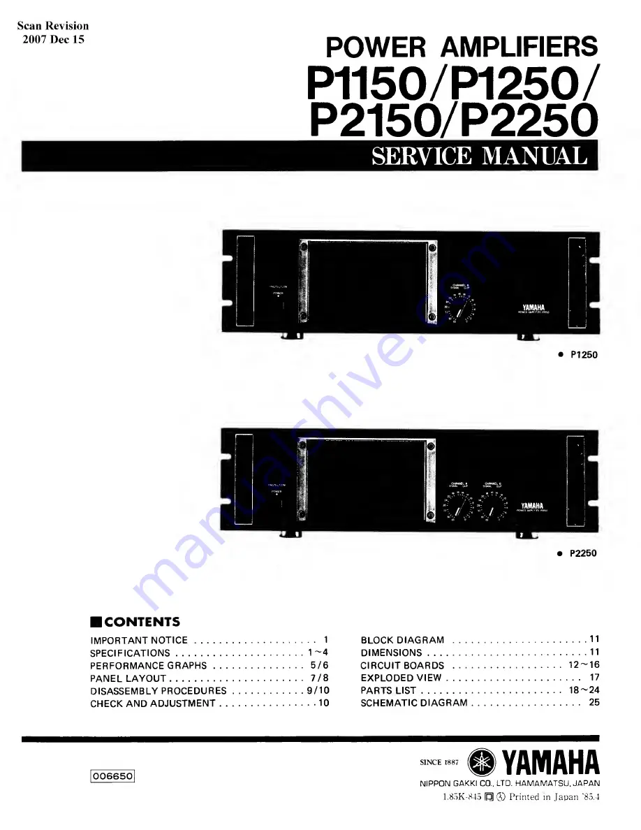 Yamaha P1150 Service Manual Download Page 1