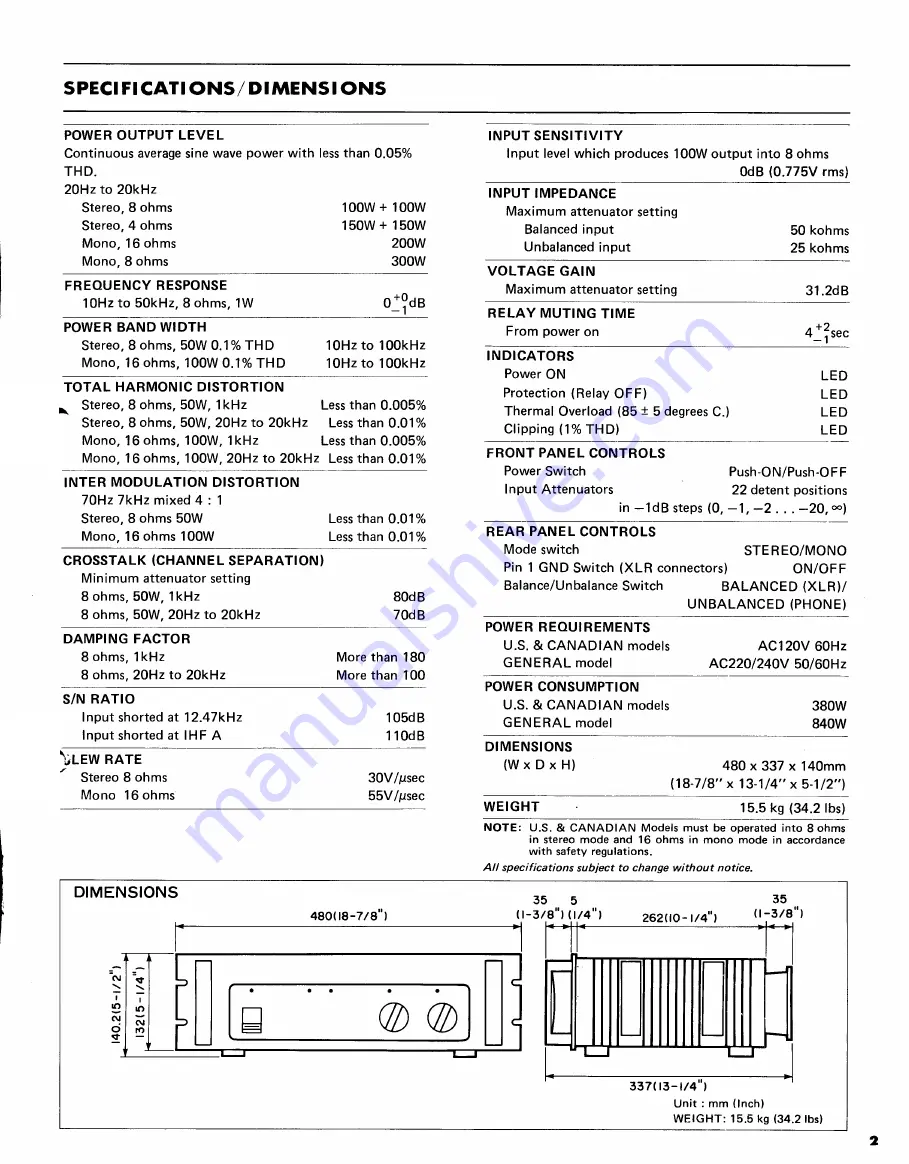 Yamaha PC1002 Скачать руководство пользователя страница 3