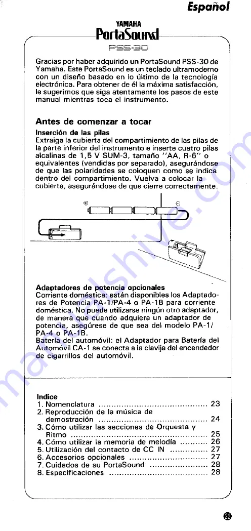 Yamaha PortaSound PSS-30 (Spanish) Manual Del Propietario Download Page 2