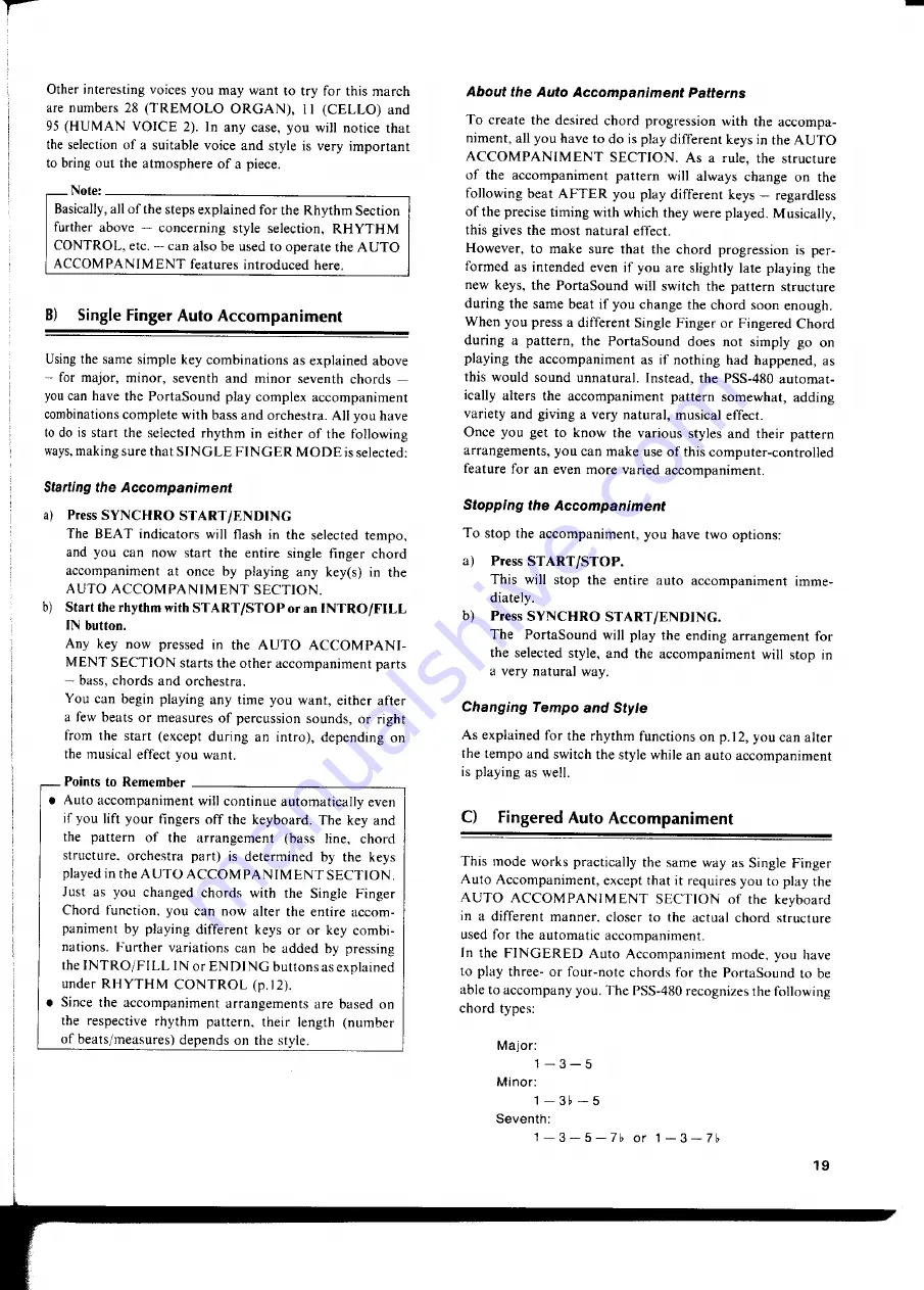 Yamaha PortaSound PSS-480 Operating Manual Download Page 22