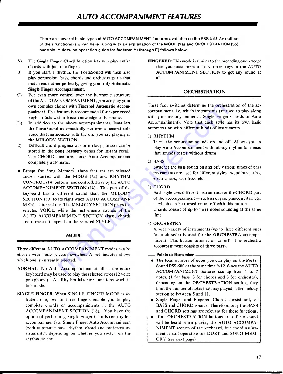 Yamaha PortaSound PSS-580 Operating Manual Download Page 20