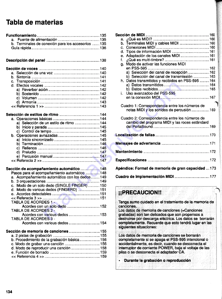 Yamaha PortaSound PSS-595 (Spanish) Manual Del Usuario Download Page 4