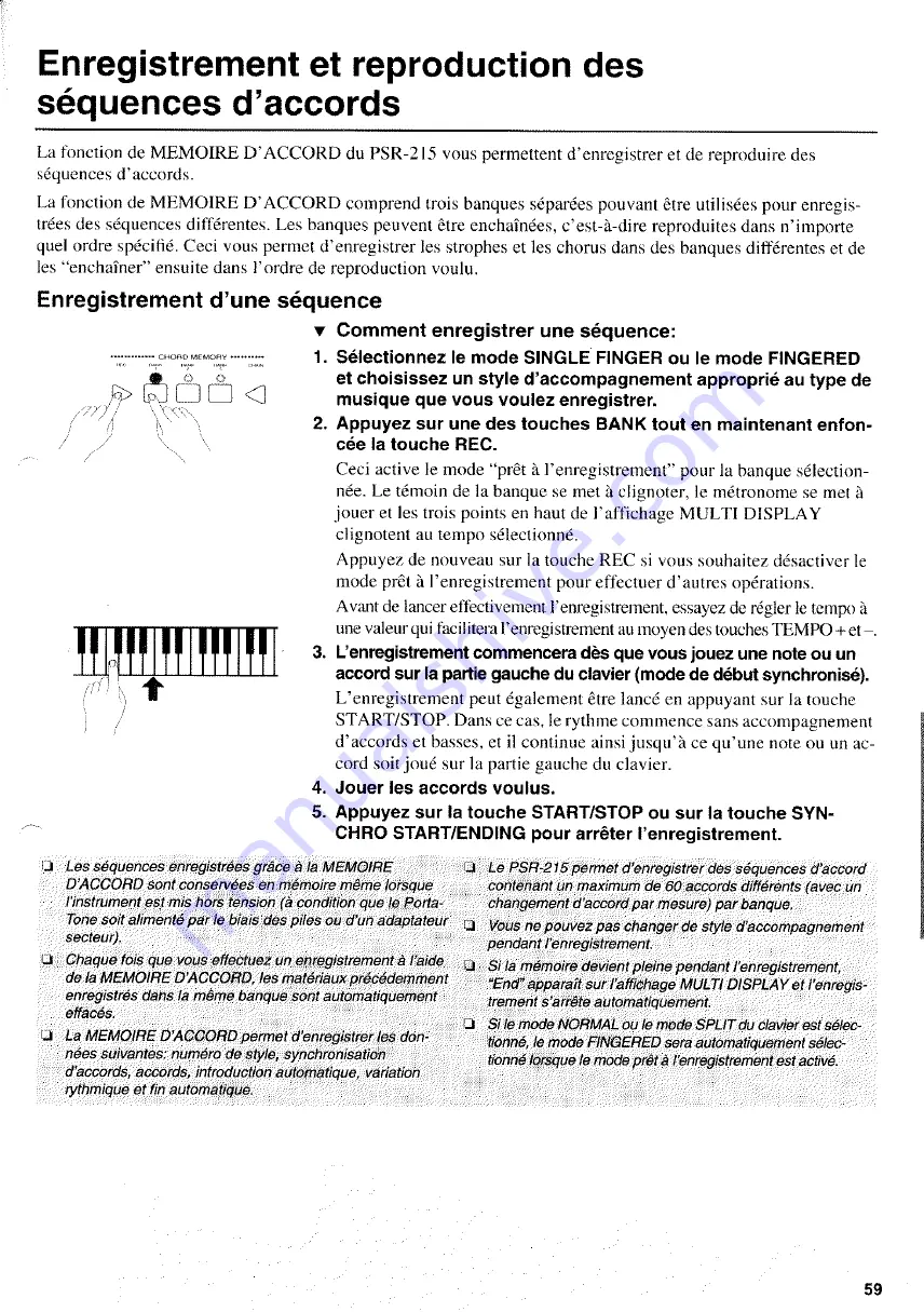 Yamaha Portatone PSR-215 (French) Mode D'Emploi Download Page 19