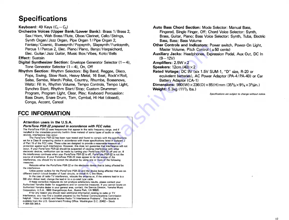 Yamaha PortaTone PSR-22 Owner'S Manual Download Page 19