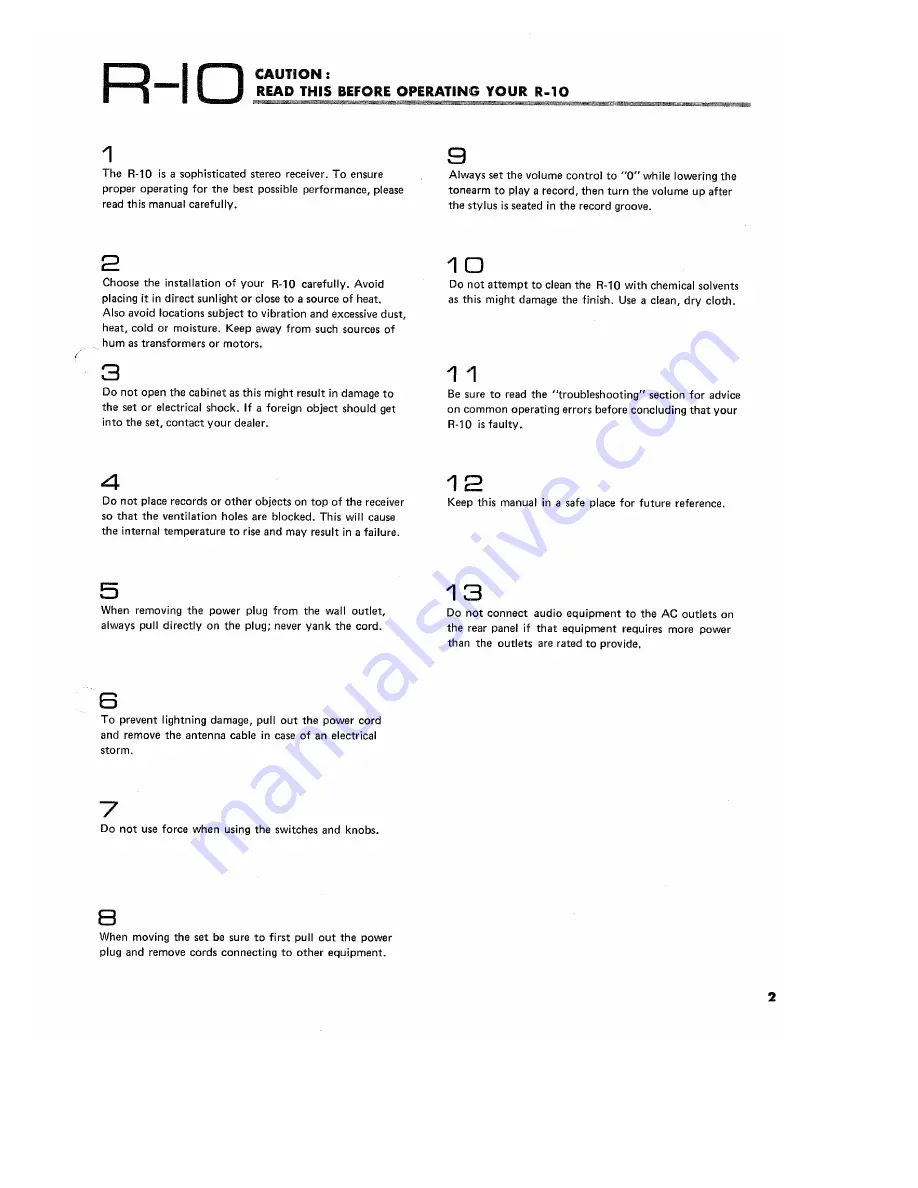 Yamaha R-10 Owner'S Manual Download Page 3