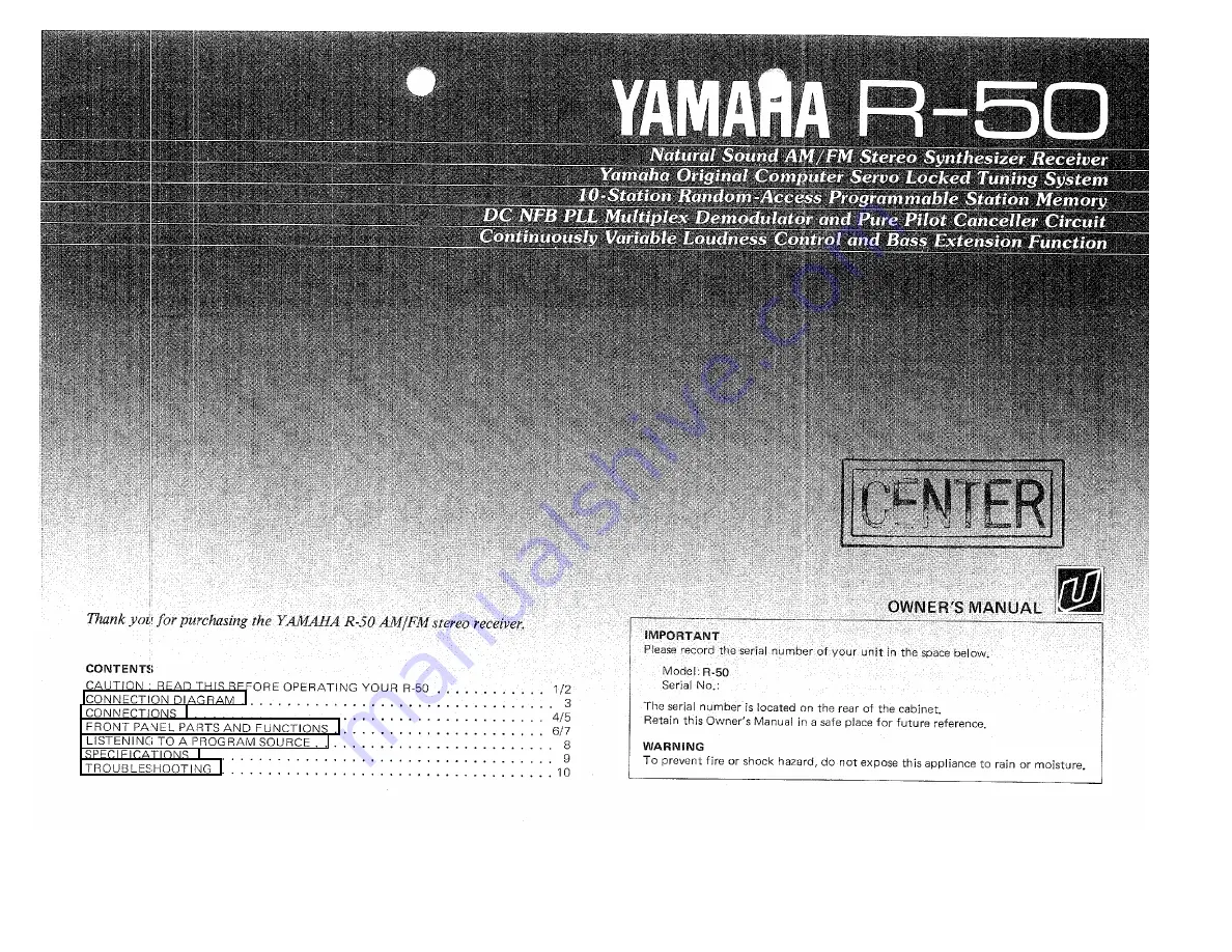 Yamaha R-50 Owner'S Manual Download Page 1