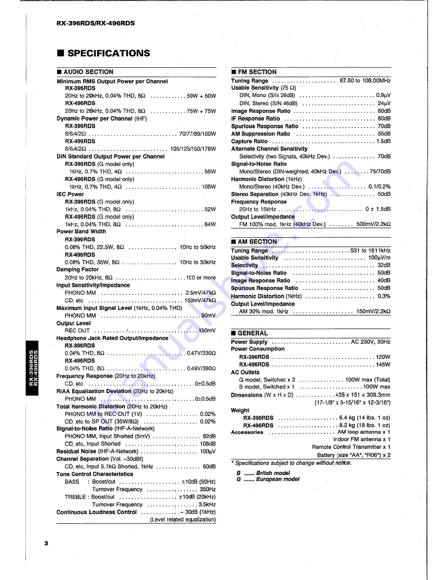 Yamaha RX-396RDS Service Manual Download Page 4