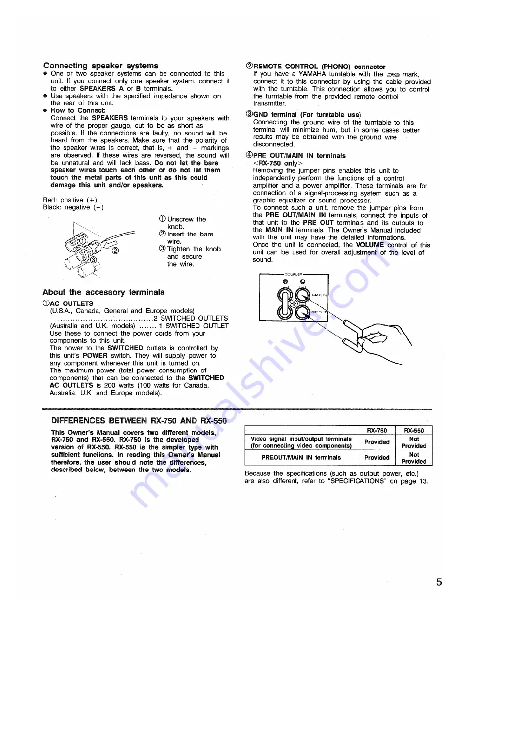 Yamaha RX-550 Owner'S Manual Download Page 5